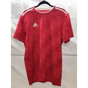 🔥Adidas Climalite Short Sleeve Shirt Men's Red W/White Stripes Soccer Futbol L